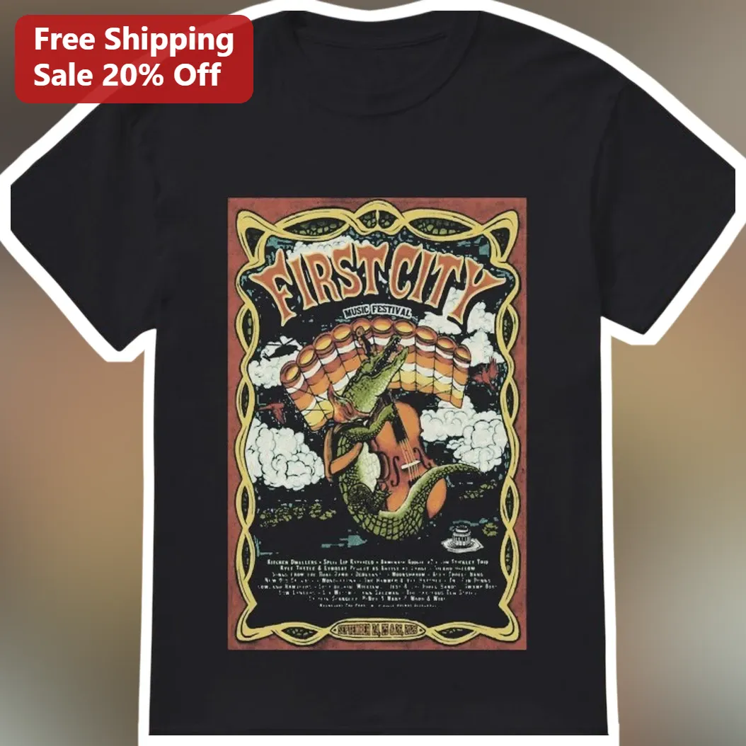 First City Music Festival Tee Vintage Psychedelic Alligator Guitar Graphic Shirt Vincennes IN 2026