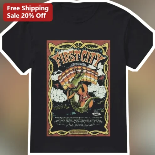 First City Music Festival Tee Vintage Psychedelic Gator Guitar Graphic Shirt