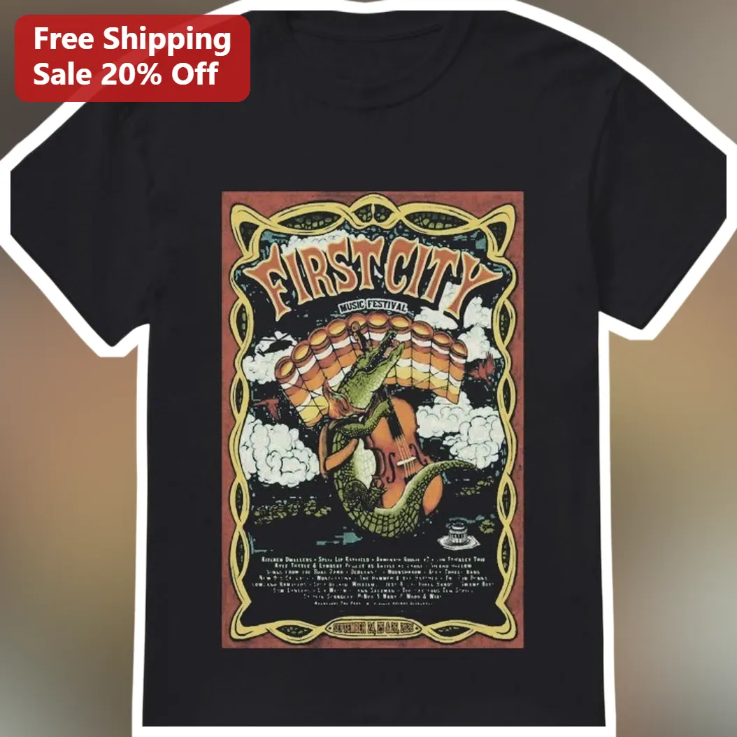 First City Music Festival Tee Vintage Psychedelic Gator Guitar Graphic Shirt