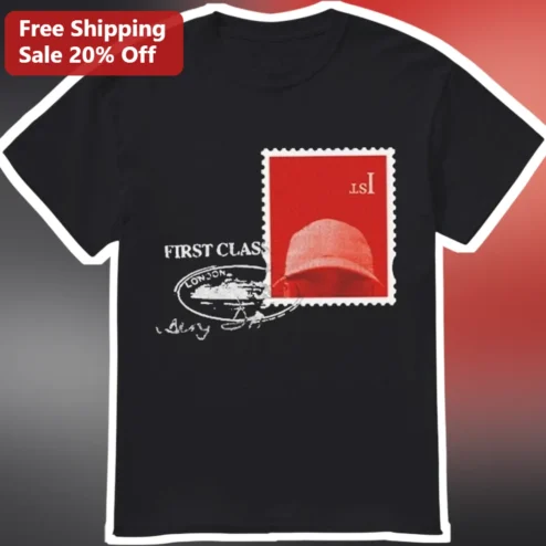 First Class Tee Vintage Aviation Stamp Graphic Shirt Retro Travel Gift