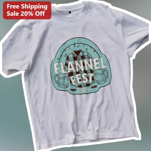 Flannel Fest 2026 Tee Retro Plaid Shirt Music Festival Graphic T-Shirt for Fall Event Attendees