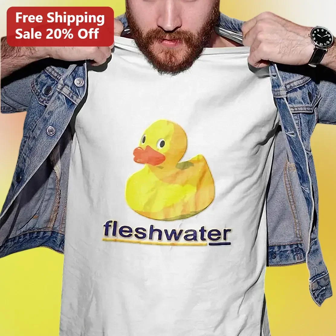 Fleshwater Rubber Duck Graphic Tee Funny Meme Shirt for Men Women