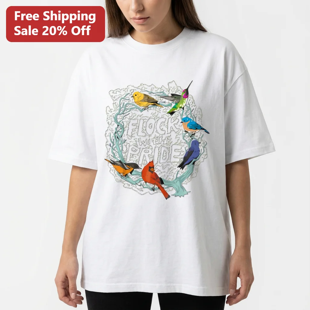 Flock With Pride Tee, Rainbow Songbird Bird Lover Shirt Gift for Bird Watchers and Nature Lovers
