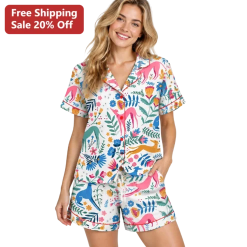 Floral Dog Print Pajama Set Women Cute Whippet Greyhound Sleepwear Gift