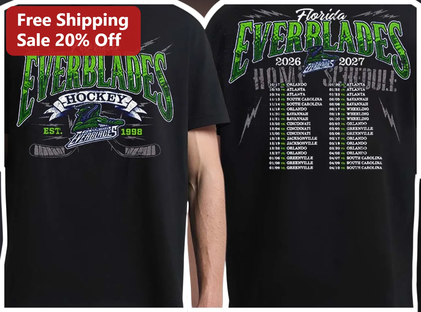 Florida Everblades Hockey EST. 1998 Vintage Distressed Graphic Tee for Fans