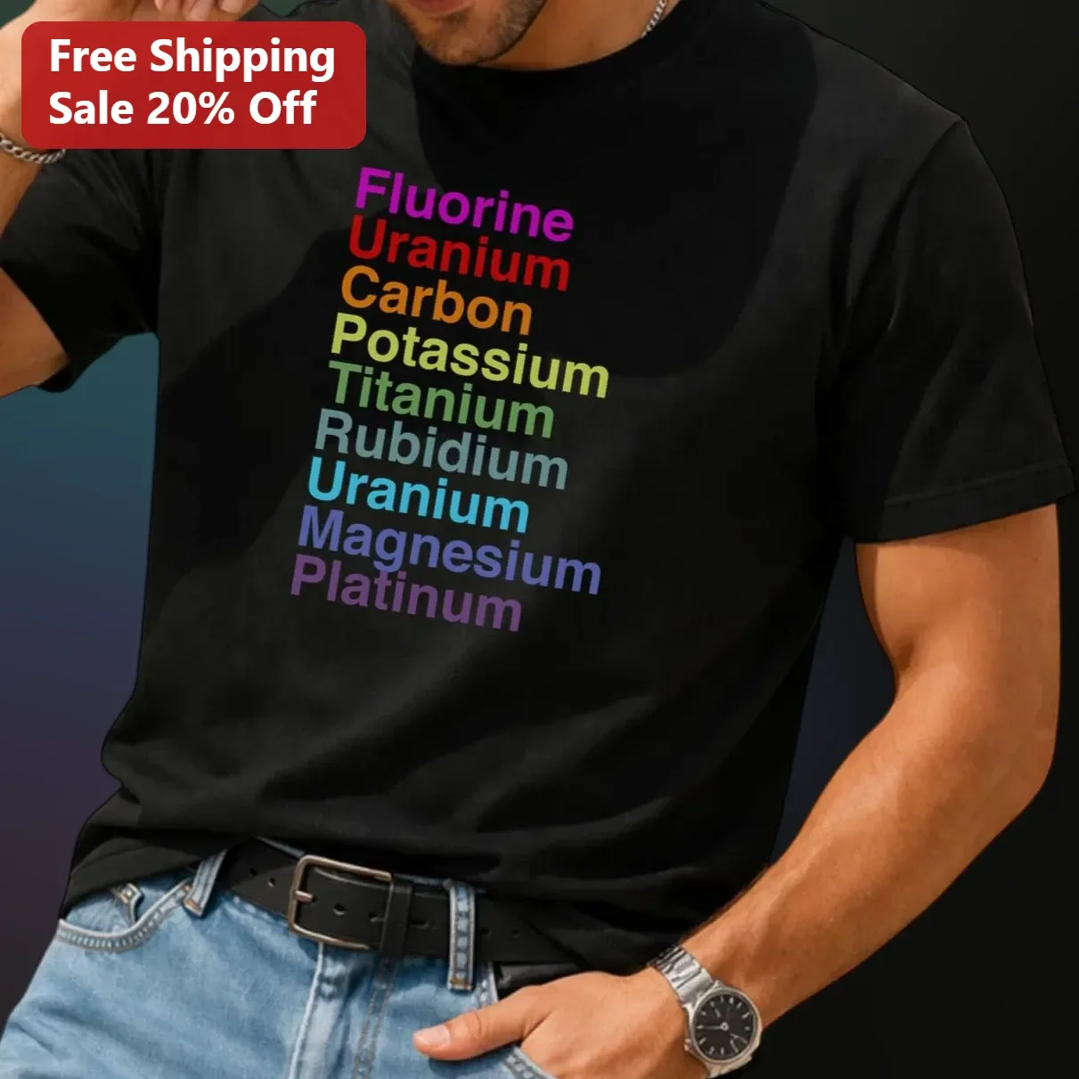 Fluorine Uranium Carbon Potassium Titanium Rubidium Magnesium Platinum Science Chemistry Periodic Table Elements Graphic Tee