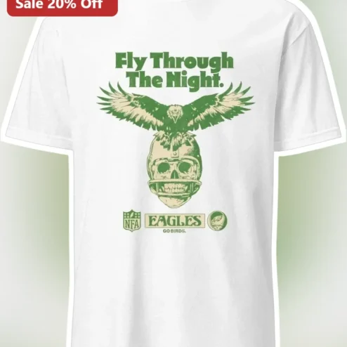 Fly Through The Night Eagles Go Birds Vintage Distressed Skull Football Helmet Graphic Tee