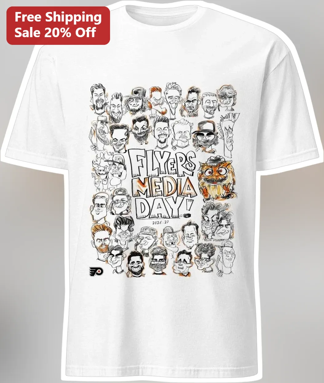 Flyers Media Day 2026-27 Gritty Caricature Tee Philadelphia Flyers Hockey Fan Gift