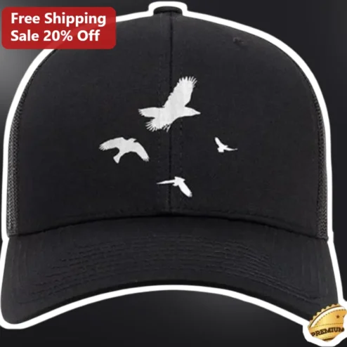 Flying Birds Silhouette Trucker Hat Nature Lover Gift Black Mesh Cap