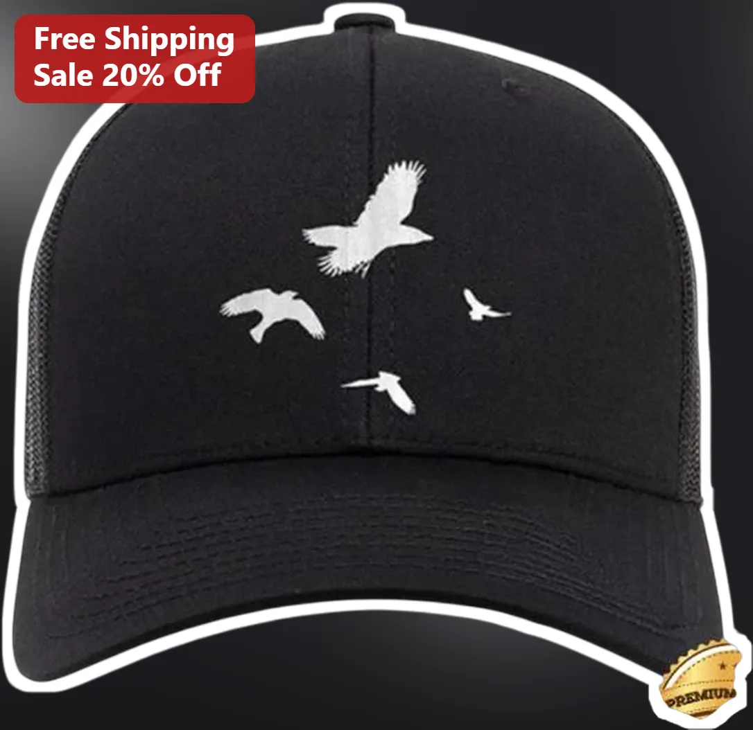 Flying Birds Silhouette Trucker Hat Nature Lover Gift Black Mesh Cap
