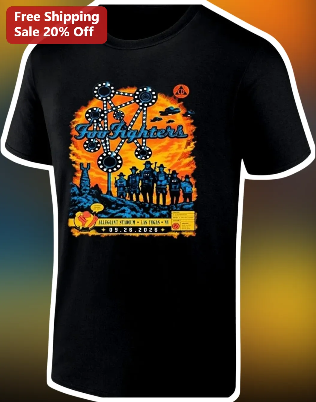 Foo Fighters Allegiant Stadium Las Vegas NV Tee Take Cover Tour Vintage Western Concert Shirt
