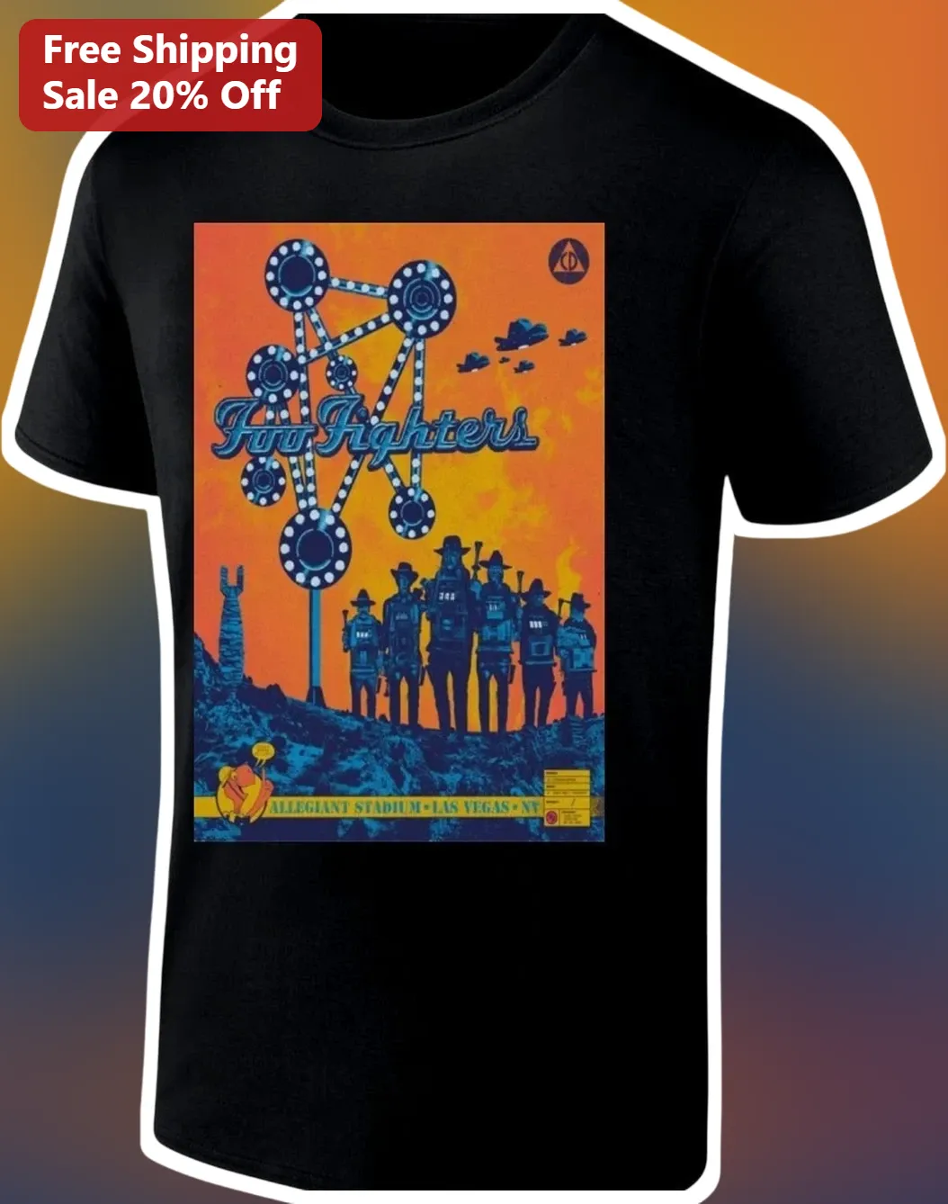 Foo Fighters Allegiant Stadium Las Vegas NY Tee Retro Western Rock Band Tour Shirt