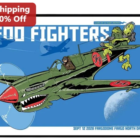 Foo Fighters Fargo Sept 12 2026 Fargodome Poster Retro Alien Fighter Jet Art Print