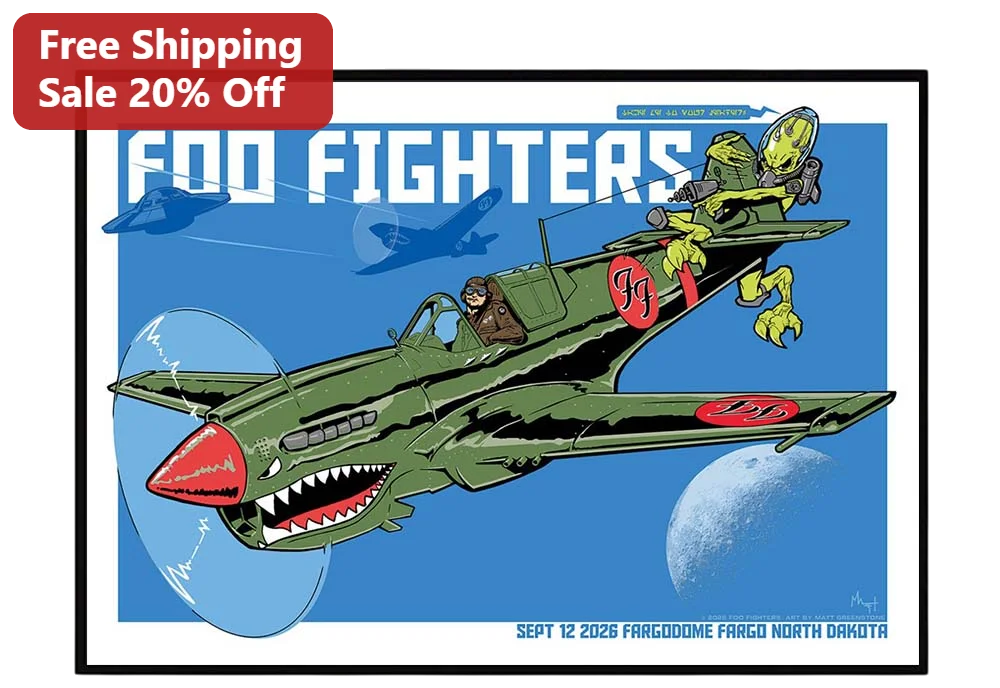 Foo Fighters Fargo Sept 12 2026 Fargodome Poster Retro Alien Fighter Jet Art Print