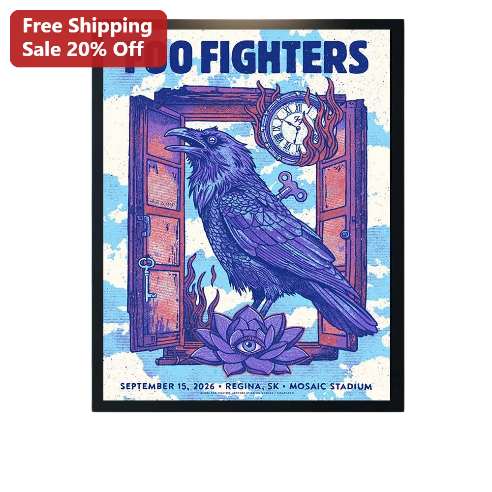 Foo Fighters Poster Psychedelic Raven Art Vintage Rock Band Wall Decor