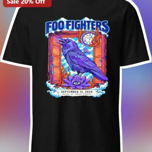 Foo Fighters Psychedelic Raven Graphic Tee Vintage Rock Band Merch