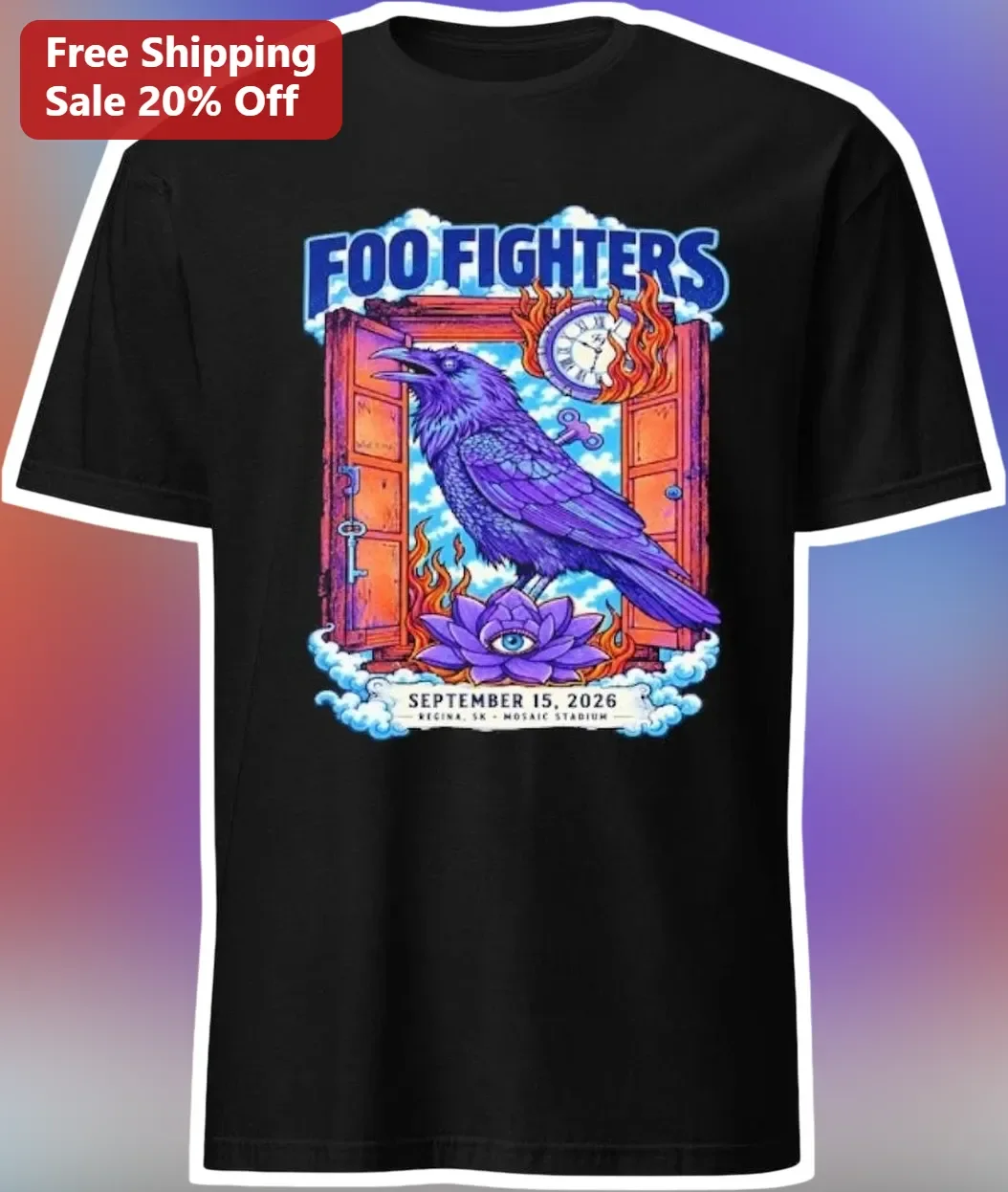 Foo Fighters Psychedelic Raven Vintage Concert Poster Graphic Tee for Rock Fans