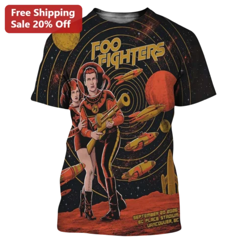 Foo Fighters Retro Sci-Fi Astronaut Graphic Tee Vintage Rock Band Merch Gift