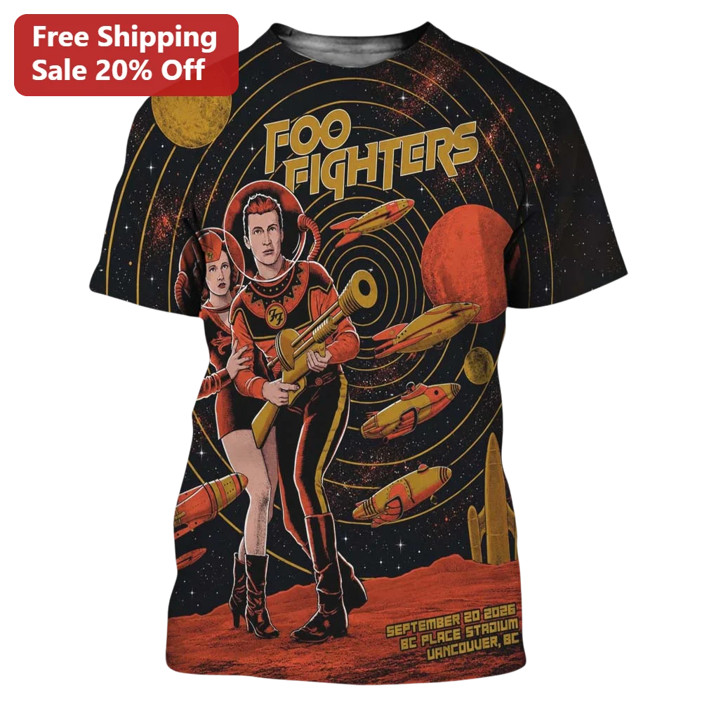 Foo Fighters Retro Sci-Fi Astronaut Graphic Tee Vintage Rock Band Merch Gift