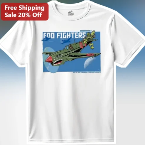 Foo Fighters Tee Vintage P-40 Warhawk Alien Graphic T-Shirt Rock Band Merch