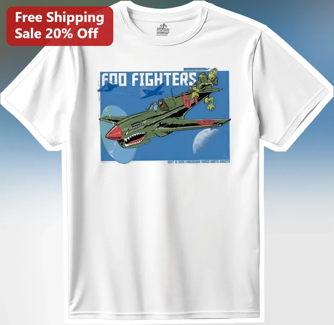 Foo Fighters Tee Vintage P-40 Warhawk Alien Graphic T-Shirt Rock Band Merch