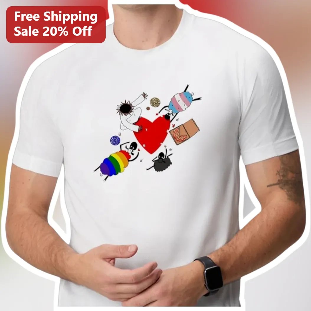 Foodie Friends Love Heart Graphic Tee Cute Pizza Cake Cookie Characters Gift for Women Men