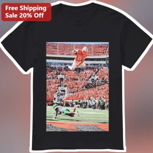 Football Player Catching Ball Action Shot Tee One Handed Catch Graphic Shirt for Sports Fans