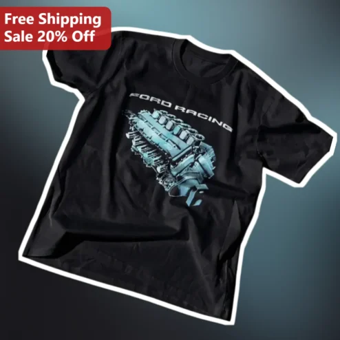 Ford Racing Vintage V8 Engine Graphic Tee for Men Car Enthusiasts