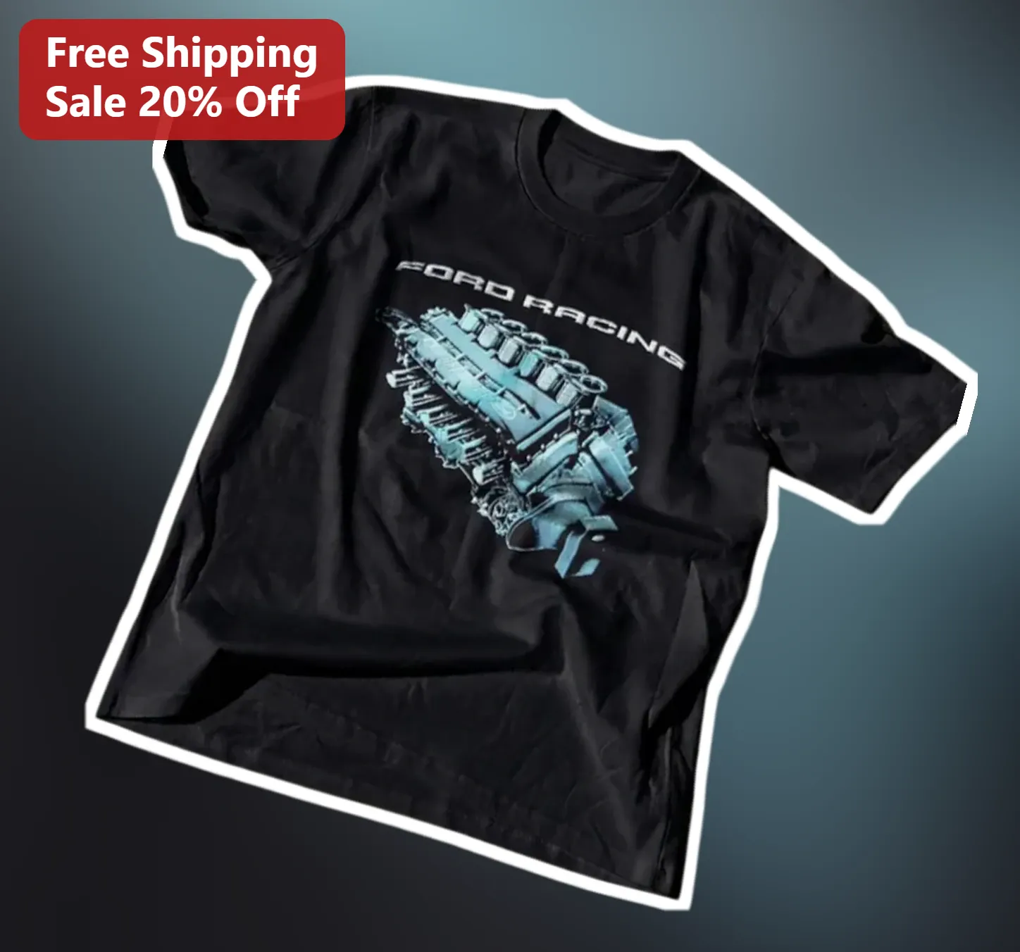 Ford Racing Vintage V8 Engine Graphic Tee for Men Car Enthusiasts