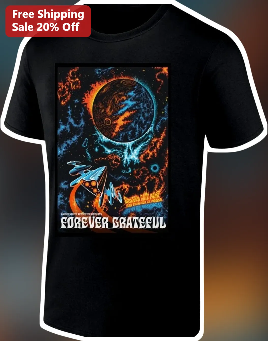 Forever Grateful Psychedelic Space Tee Black Cosmic Vintage Concert Graphic T-Shirt