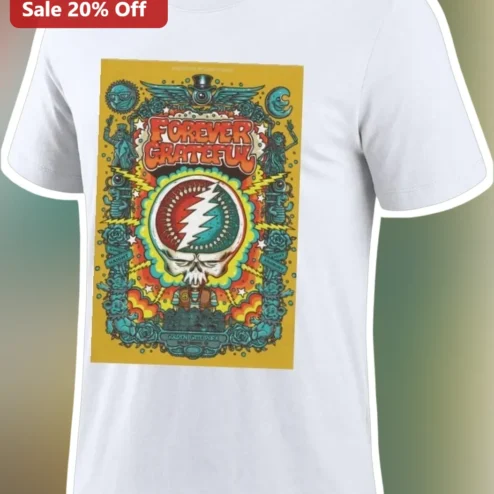Forever Grateful Tee Psychedelic Skull Roses Retro Rock Music Festival Shirt