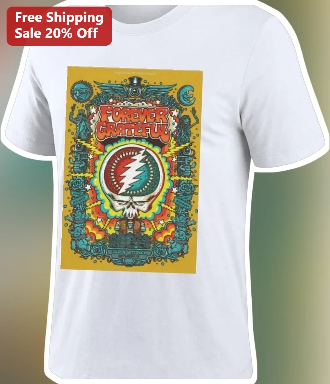 Forever Grateful Tee Psychedelic Skull Roses Retro Rock Music Festival Shirt