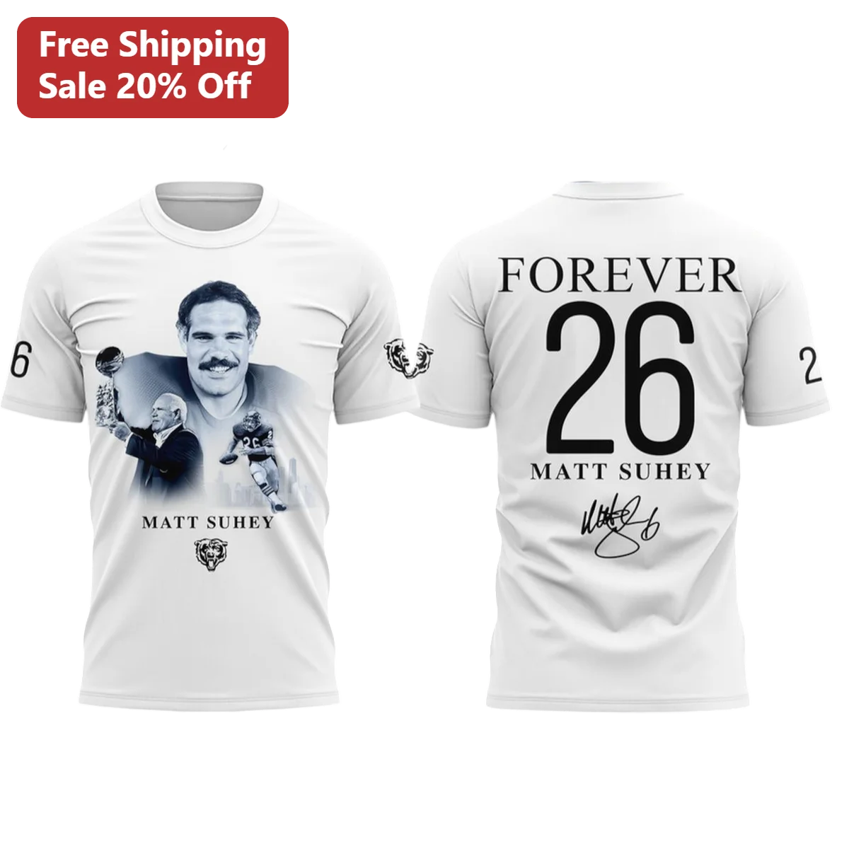 Forever Tee Matt Suhey Chicago Bears NFL Tribute Graphic T-Shirt