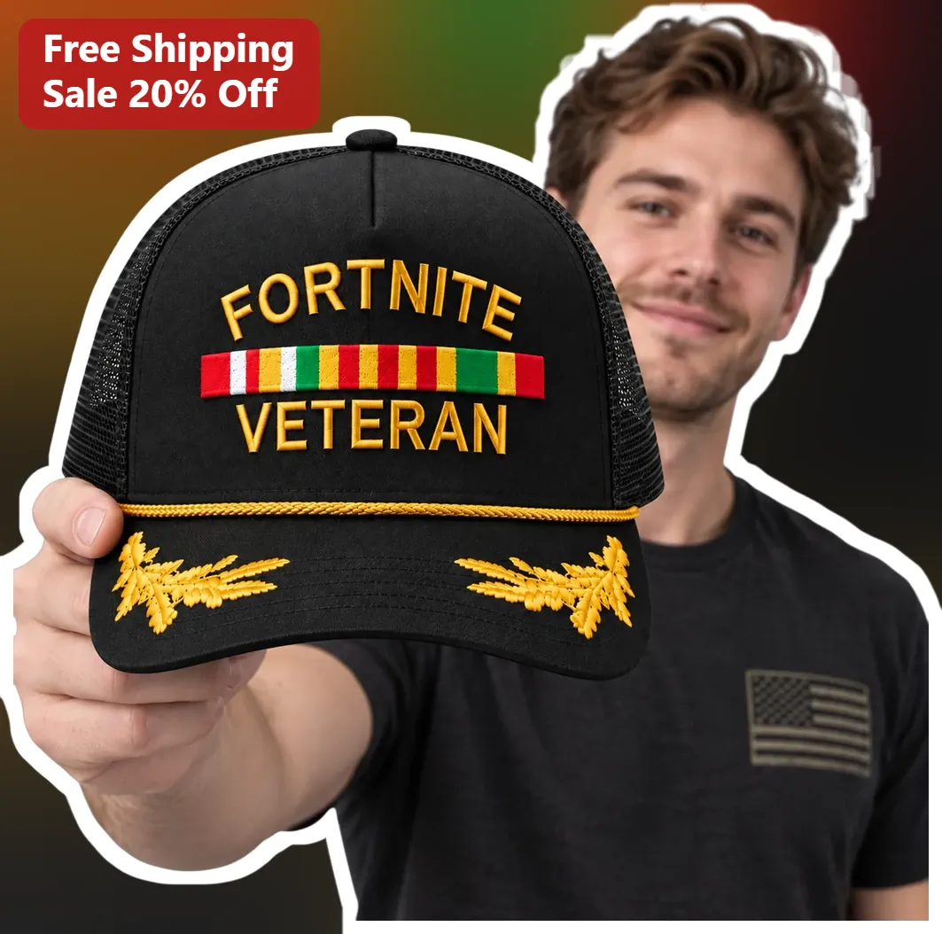 Fortnite Veteran Hat Tilted Towers Gamer Gift Black Trucker Cap