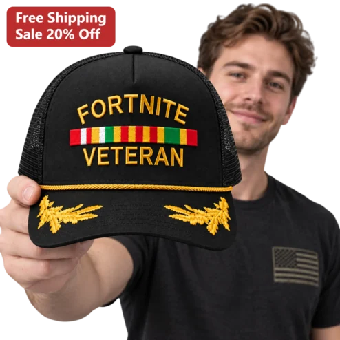 Fortnite Veteran Trucker Hat Embroidered Mesh Back Adjustable Cap for Gamers