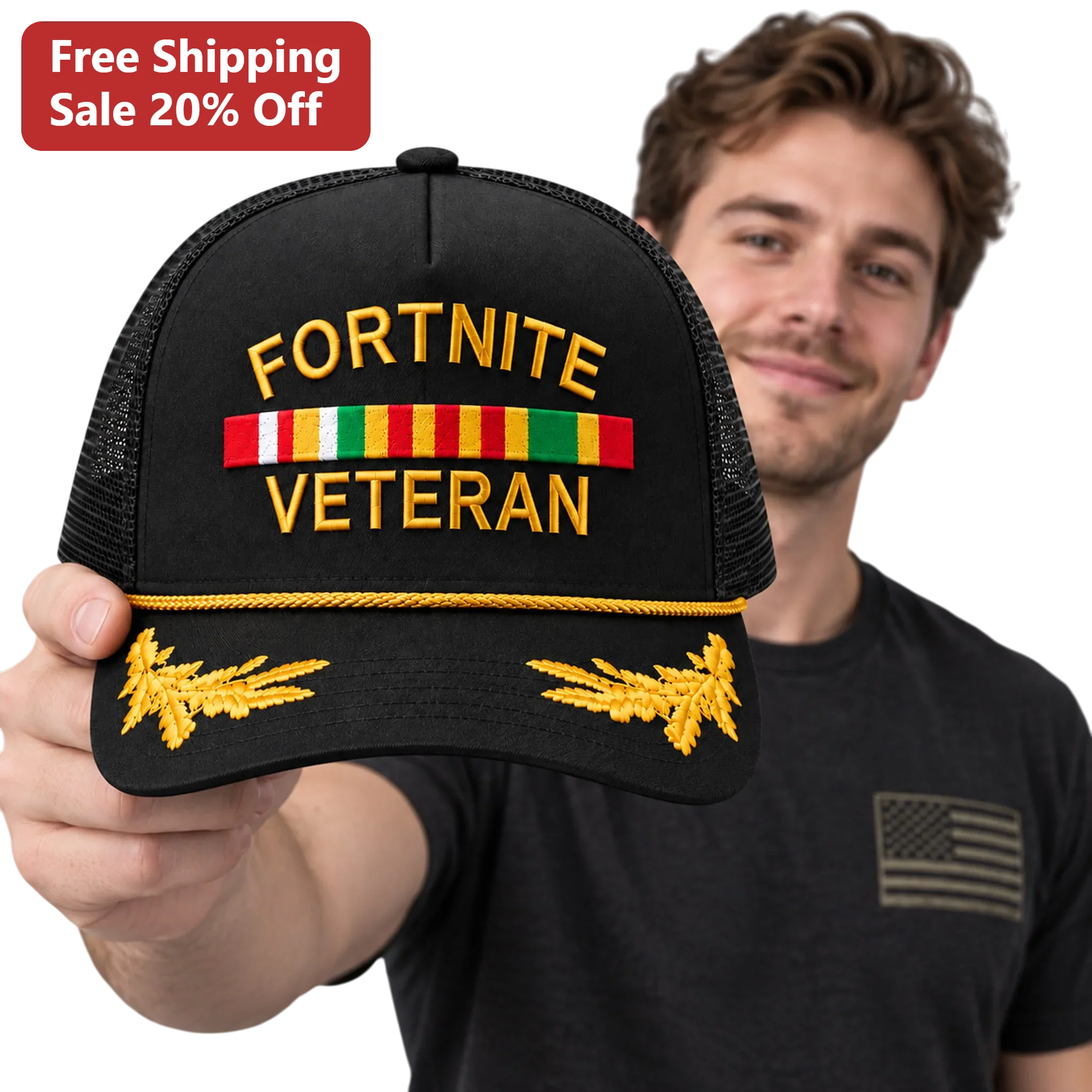Fortnite Veteran Trucker Hat Embroidered Mesh Back Adjustable Cap for Gamers