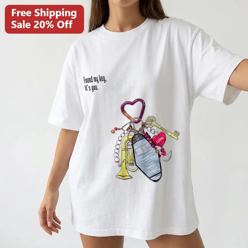 Found My Key It's You Tee Cute Keychain Charm Graphic Shirt Romantic Pun Couple Gift for Valentine