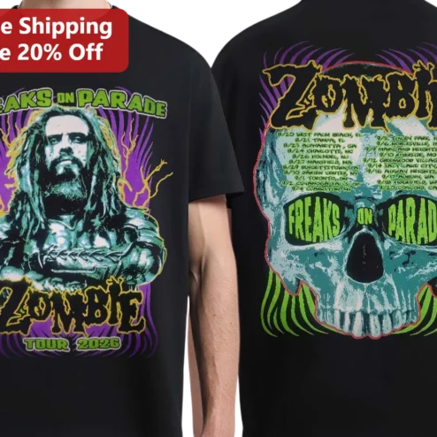 Freaks on Parade Tour 2026 Rob Zombie Graphic Tee Horror Punk Band Shirt