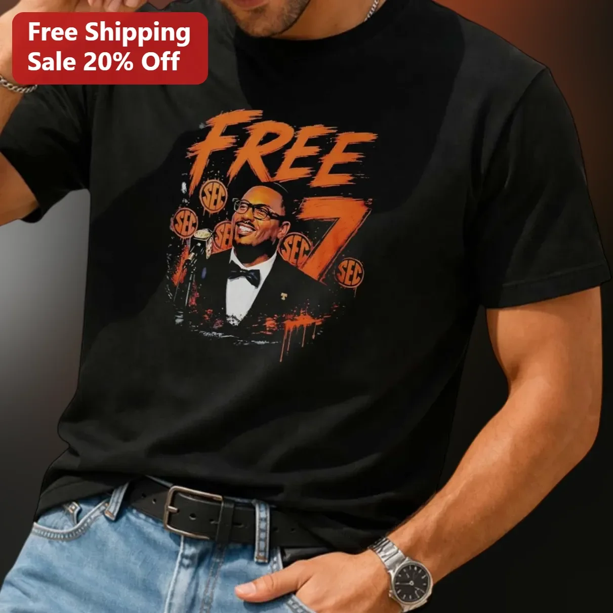 Free 7 Kevin Steele Tennessee Volunteers Vols Football Graphic Tee