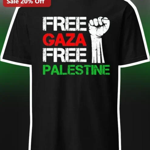 Free Gaza Free Palestine Tee Distressed Raised Fist Graphic Activism Shirt