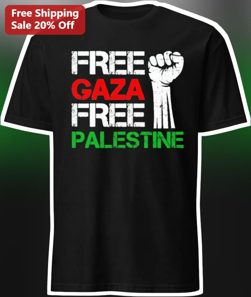Free Gaza Free Palestine Tee Distressed Raised Fist Graphic Activism Shirt