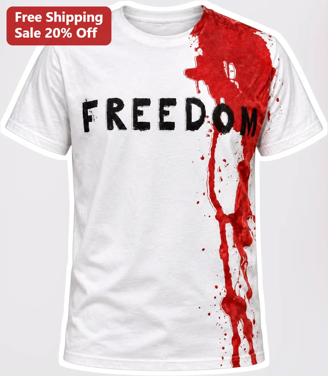 FREEDOM Tee Distressed Blood Splatter Grunge Graphic T-Shirt for Men Women