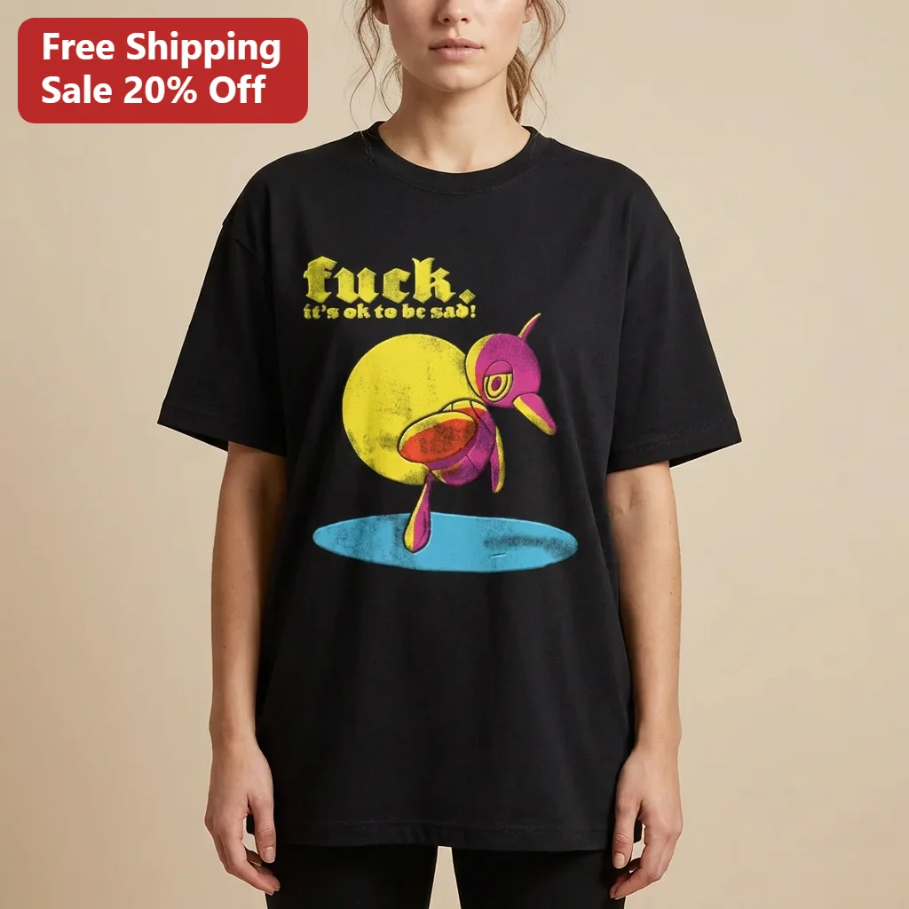 Fuck It's Ok to Be Sad Tee, Mental Health Awareness Shirt, Y2K Surreal Bird Graphic Tee, Edgy Streetwear Unisex Gift