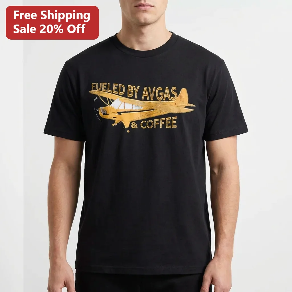 Fueled by Avgas Coffee Tee, Funny Pilot Aviation Humor Gift for Aviators, Taildragger Pilots and Coffee Lovers