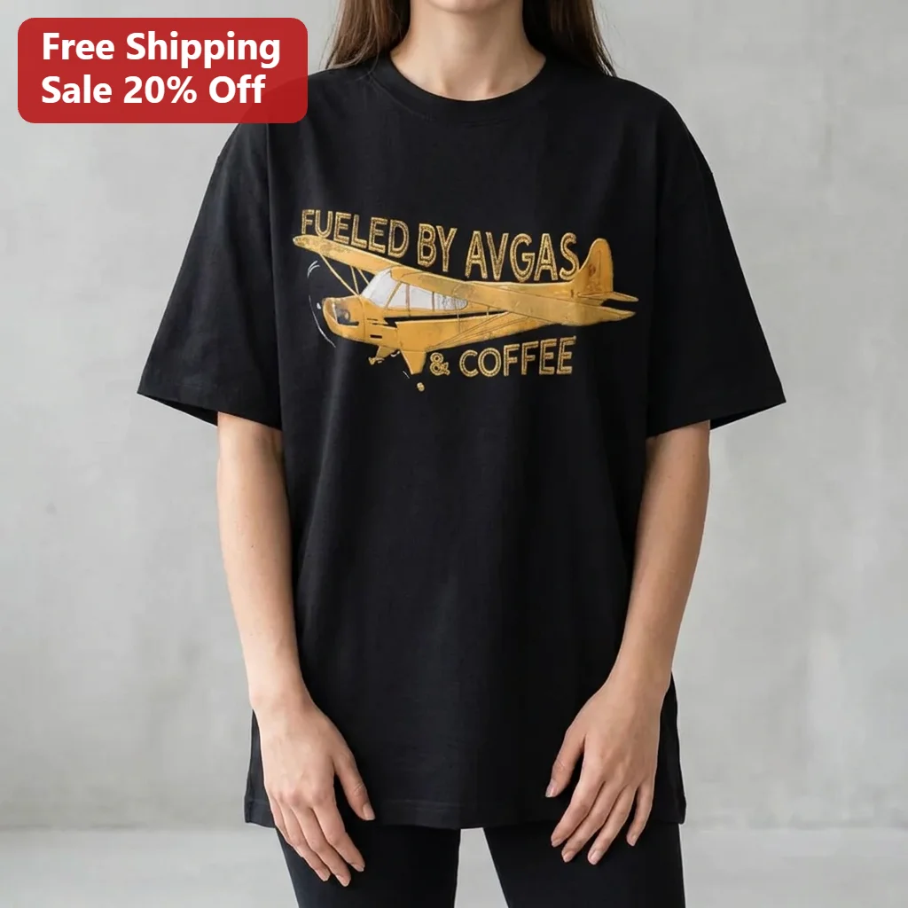 Fueled by Avgas Coffee Tee Funny Pilot Gift for Aviation Lovers and Coffee Addicts