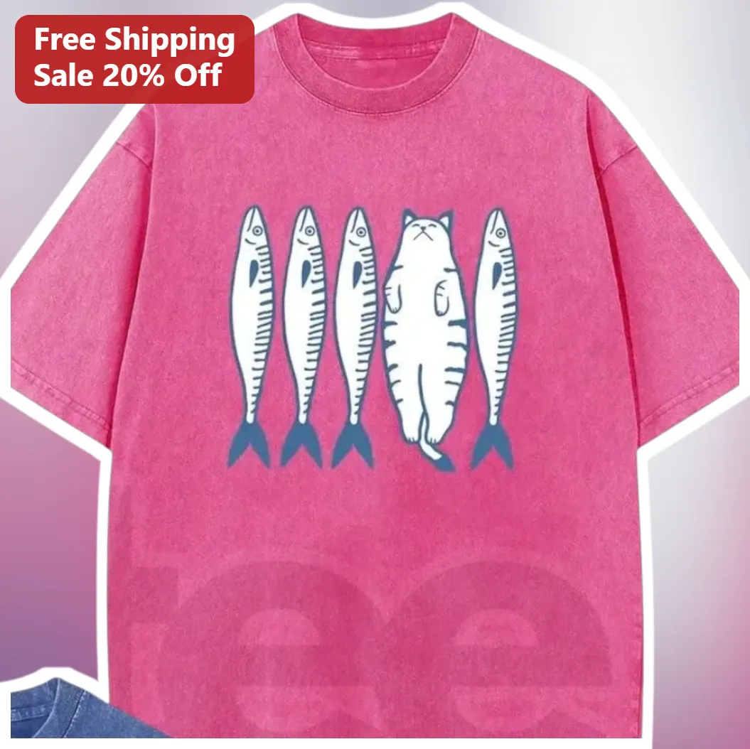 Funny Cat Sardine Row Graphic Tee for Cat Lovers
