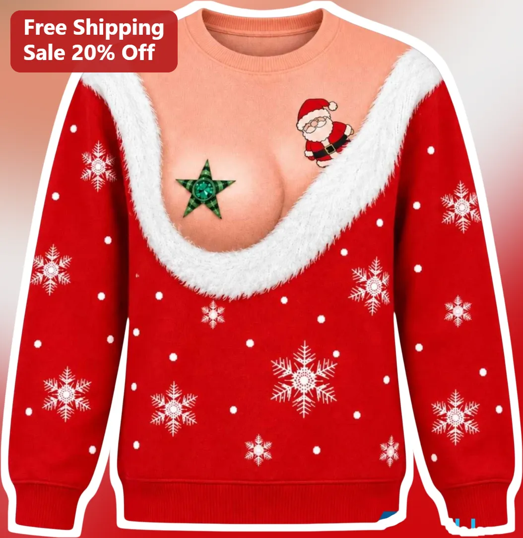 Funny Christmas Sweater Sweatshirt Ugly Holiday Novelty Trompe Loeil Santa Gag Gift for Adults