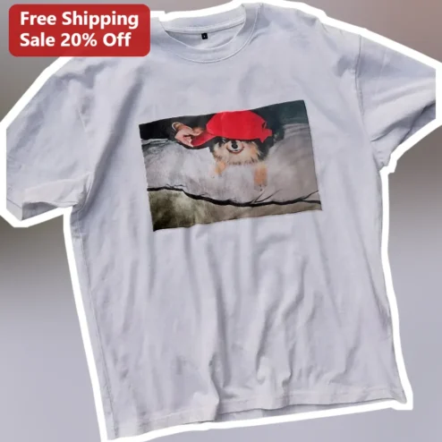 Funny Dog Wearing Red Cap Meme Graphic Tee for Pet Lovers