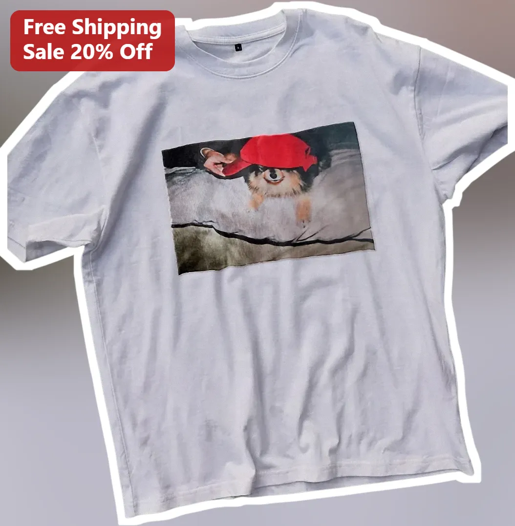 Funny Dog Wearing Red Cap Meme Graphic Tee for Pet Lovers