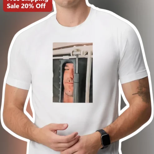 Funny Shower Curtain Peek Photo Tee Novelty Graphic Shirt for Men